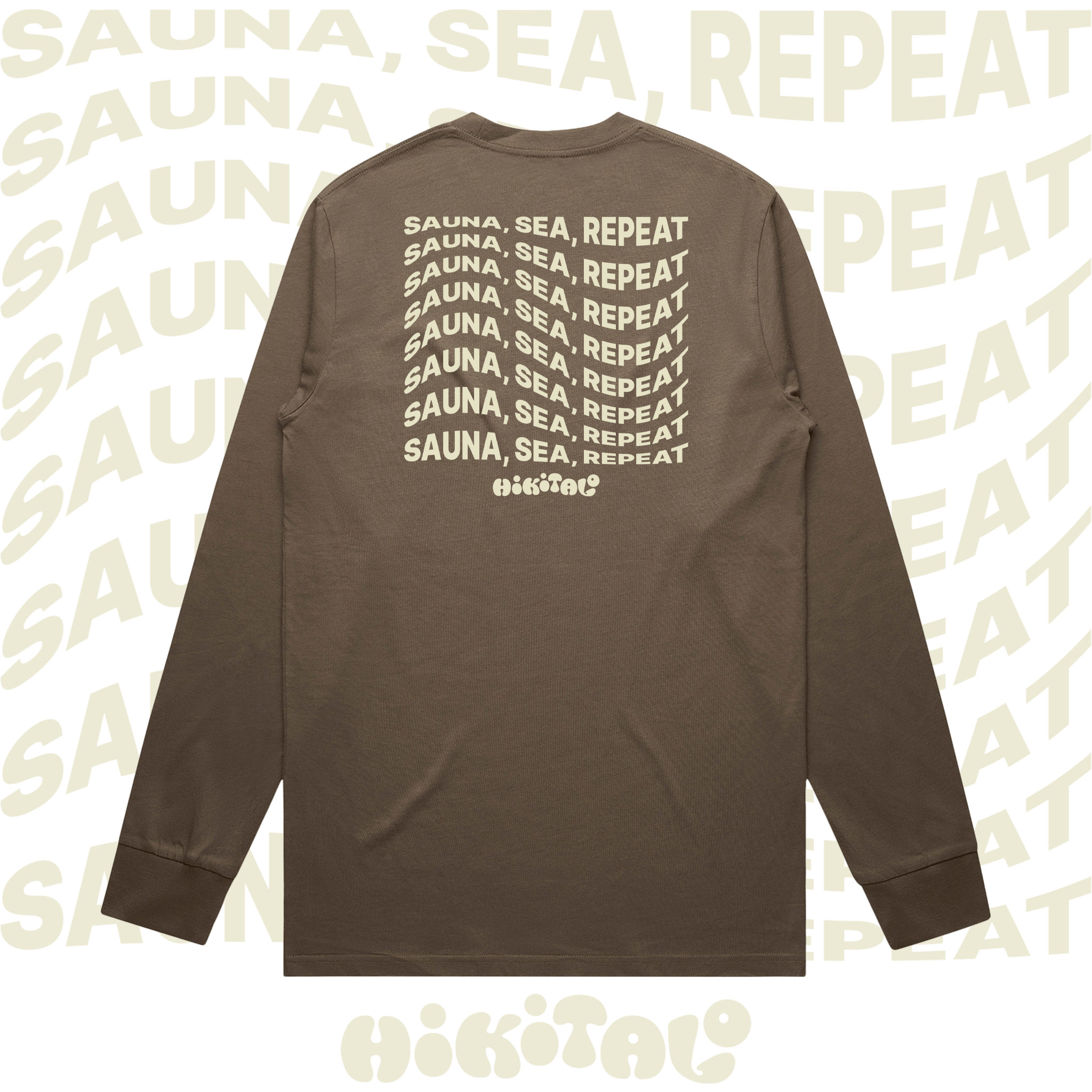 Sauna, Sea, Repeat Long Sleeve T-shirt - Walnut Brown